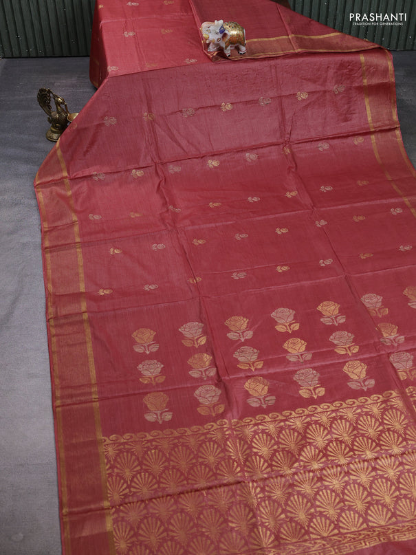 Banana silk saree maroon shade with thread & zari woven buttas and zari woven border
