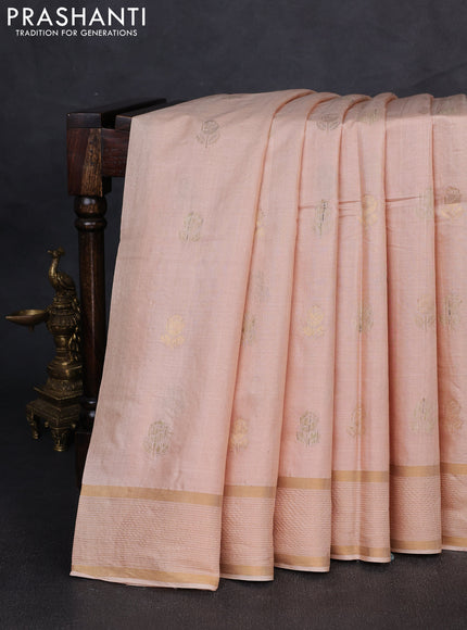 Banana silk saree peach shade with thread & zari woven buttas and zari woven border