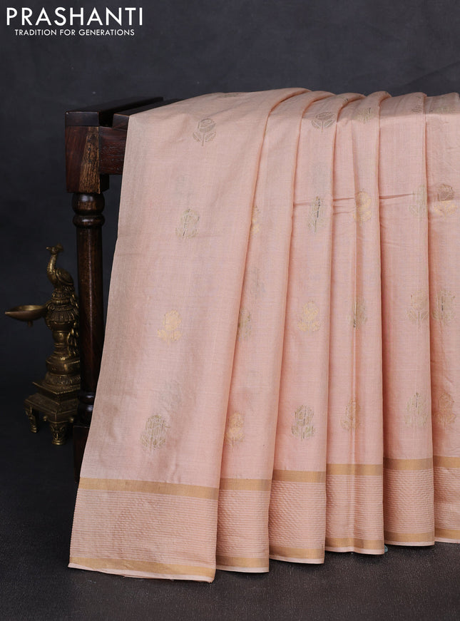 Banana silk saree peach shade with thread & zari woven buttas and zari woven border
