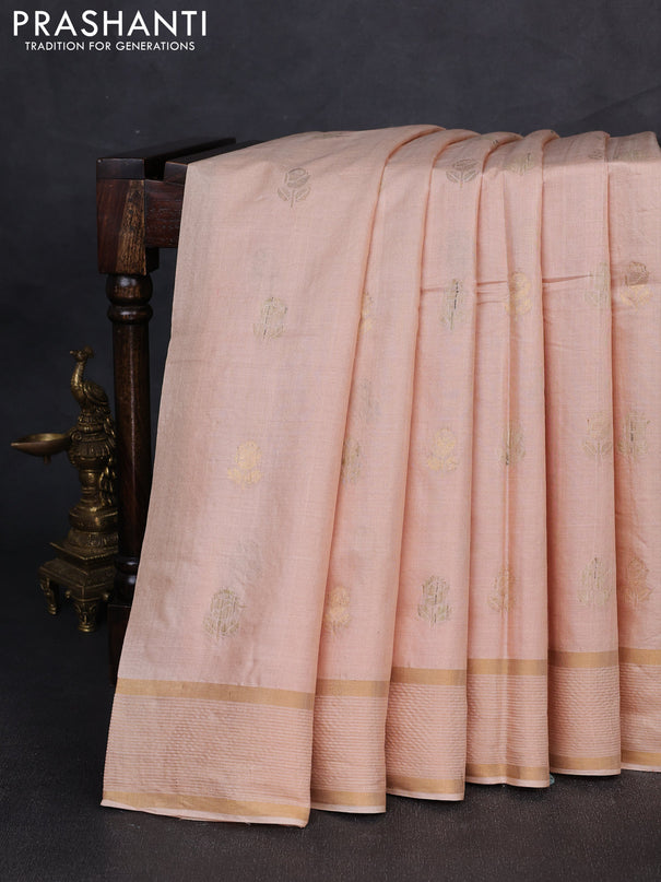 Banana silk saree peach shade with thread & zari woven buttas and zari woven border