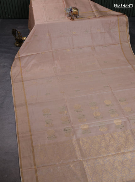 Banana silk saree peach shade with thread & zari woven buttas and zari woven border