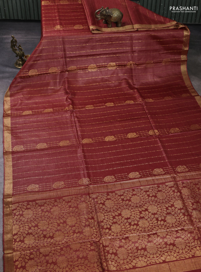 Banana silk saree rust shade with allover zari weaves and zari woven border