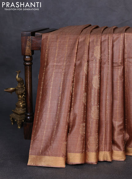 Banana silk saree pastel brown with allover zari weaves and zari woven border