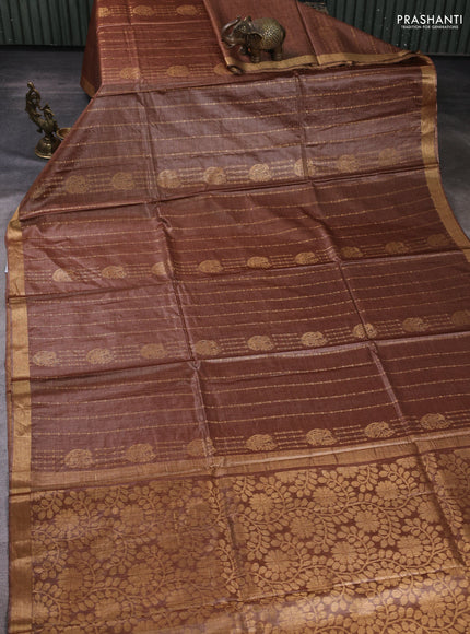Banana silk saree pastel brown with allover zari weaves and zari woven border