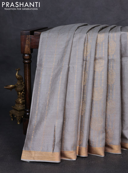 Banana silk saree grey with allover zari weaves and zari woven border