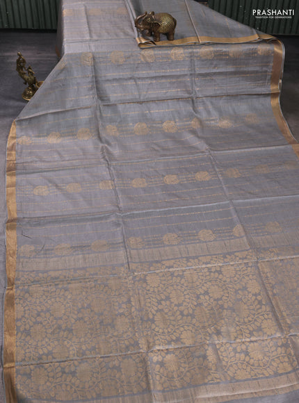 Banana silk saree grey with allover zari weaves and zari woven border