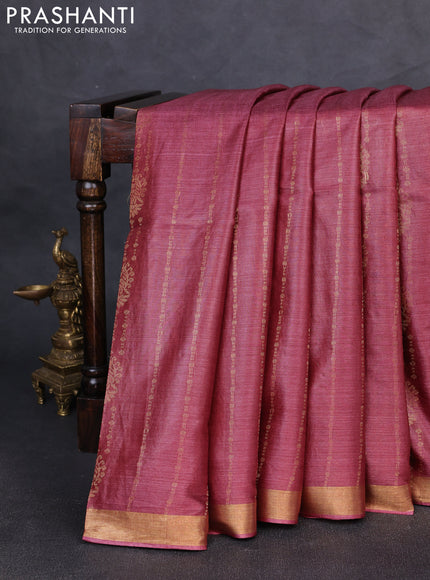 Banana silk saree pink shade with allover zari weaves and zari woven border