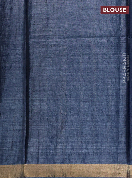 Banana silk saree bluish grey with allover zari weaves and zari woven border