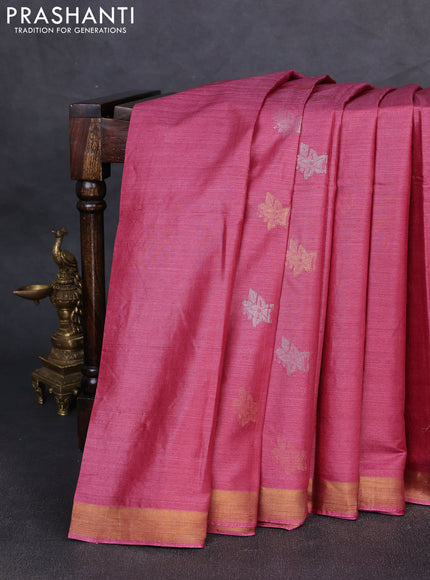 Banana silk saree magenta pink with thread & zari woven buttas and zari woven border