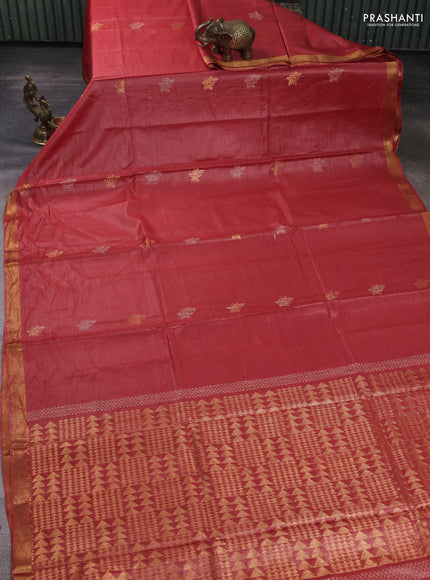 Banana silk saree dark peach with thread & zari woven buttas and zari woven border