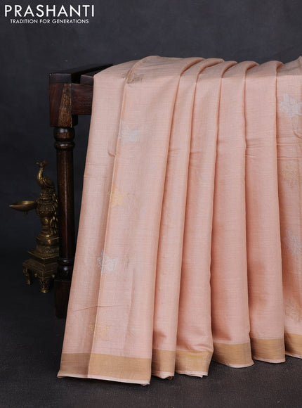 Banana silk saree sandal with thread & zari woven buttas and zari woven border