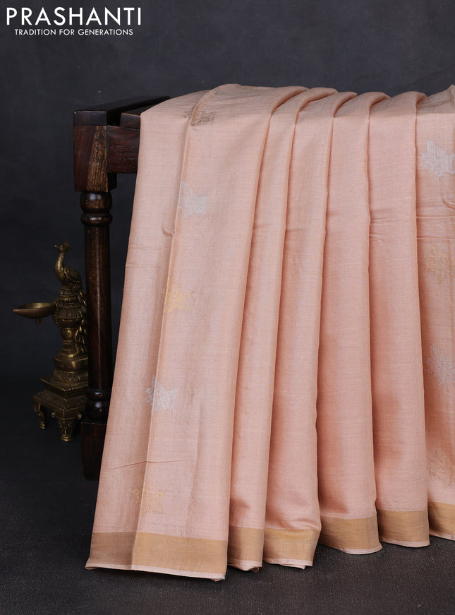 Banana silk saree sandal with thread & zari woven buttas and zari woven border