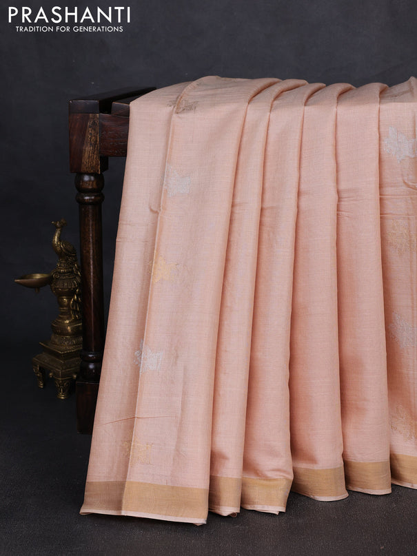 Banana silk saree sandal with thread & zari woven buttas and zari woven border