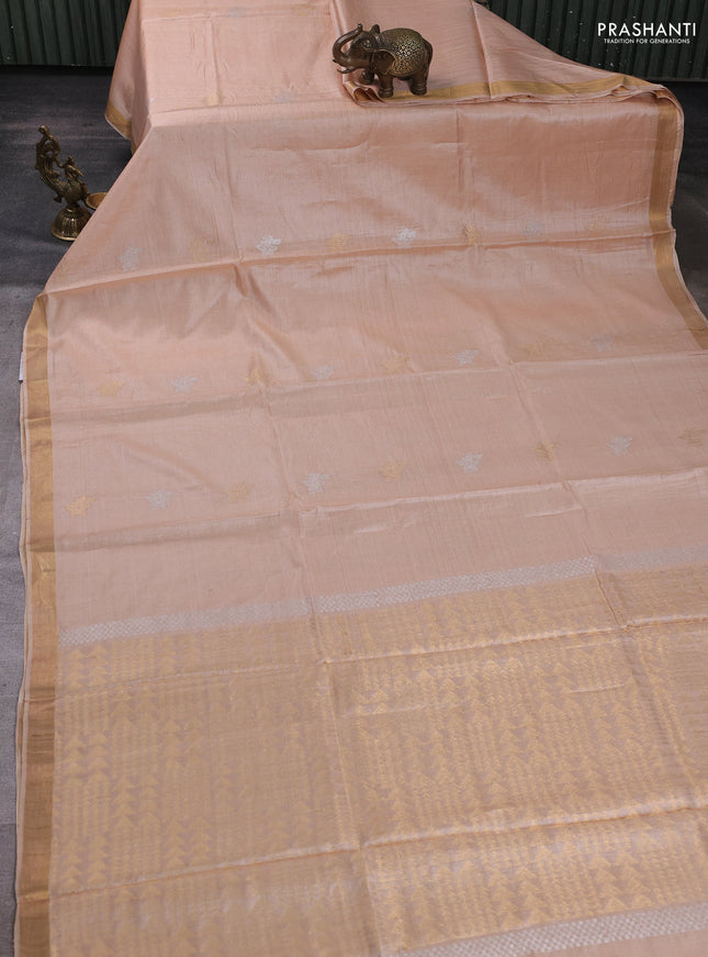 Banana silk saree sandal with thread & zari woven buttas and zari woven border