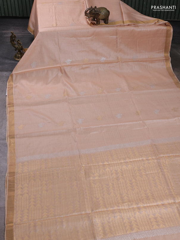 Banana silk saree sandal with thread & zari woven buttas and zari woven border