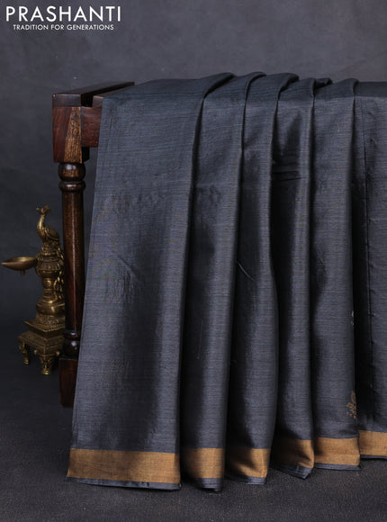 Banana silk saree elephant grey with thread & zari woven buttas and zari woven border
