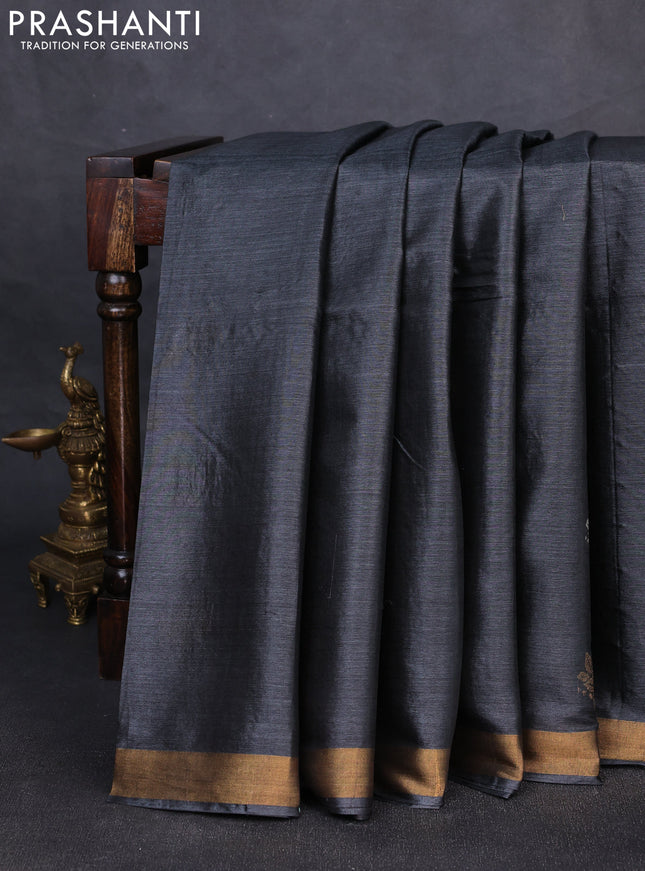 Banana silk saree elephant grey with thread & zari woven buttas and zari woven border