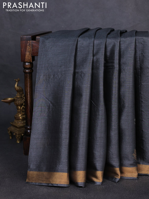 Banana silk saree elephant grey with thread & zari woven buttas and zari woven border