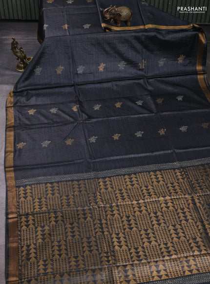 Banana silk saree elephant grey with thread & zari woven buttas and zari woven border