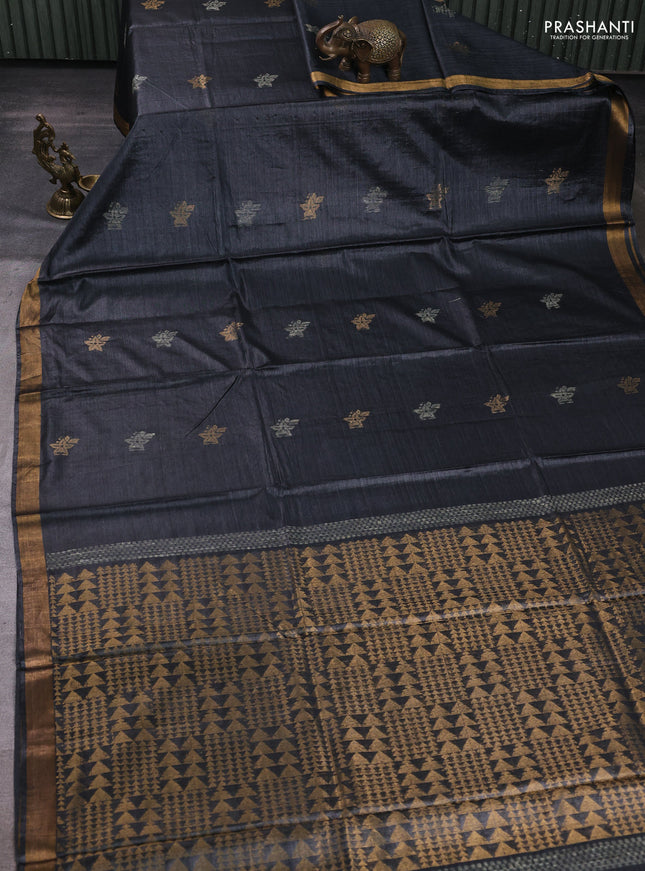 Banana silk saree elephant grey with thread & zari woven buttas and zari woven border