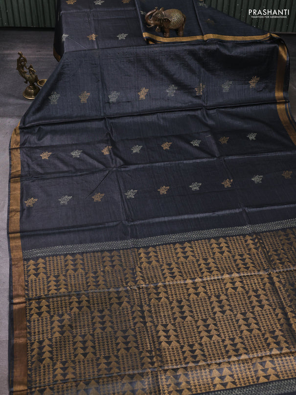Banana silk saree elephant grey with thread & zari woven buttas and zari woven border