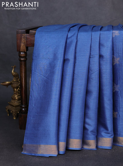 Banana silk saree blue with thread & zari woven buttas and zari woven border