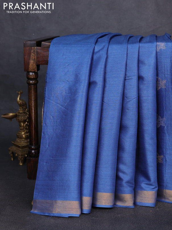 Banana silk saree blue with thread & zari woven buttas and zari woven border