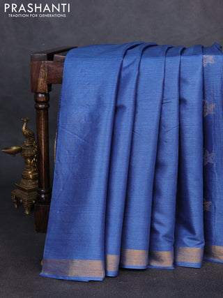 Banana silk saree blue with thread & zari woven buttas and zari woven border