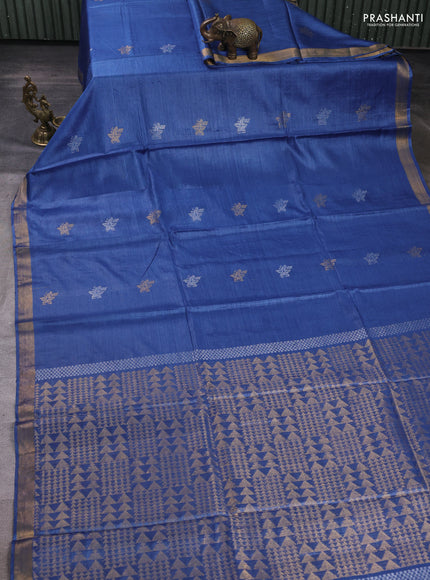 Banana silk saree blue with thread & zari woven buttas and zari woven border