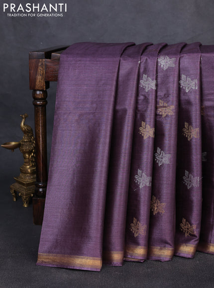 Banana silk saree violet shade with thread & zari woven buttas and zari woven border