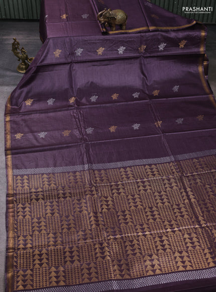 Banana silk saree violet shade with thread & zari woven buttas and zari woven border