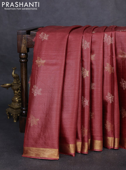 Banana silk saree maroon shade with thread & zari woven buttas and zari woven border