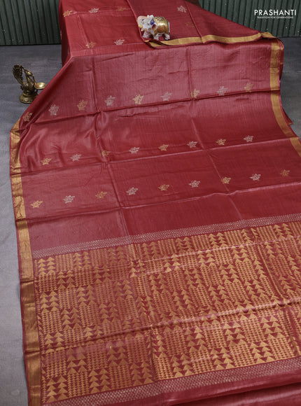 Banana silk saree maroon shade with thread & zari woven buttas and zari woven border