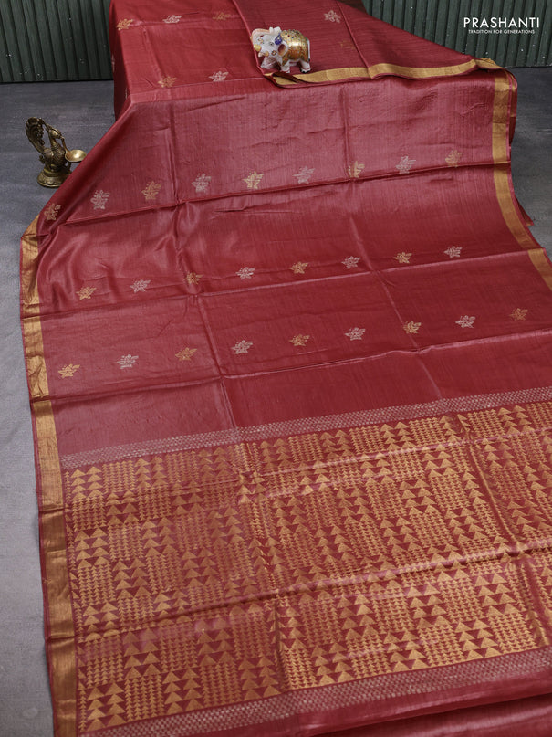 Banana silk saree maroon shade with thread & zari woven buttas and zari woven border