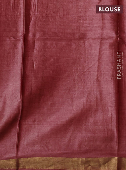 Banana silk saree maroon shade with thread & zari woven buttas and zari woven border
