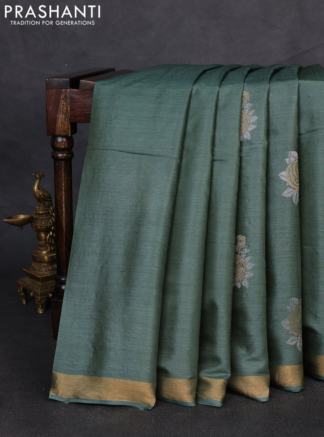 Banana silk saree pastel green with silver & zari woven buttas and zari woven border