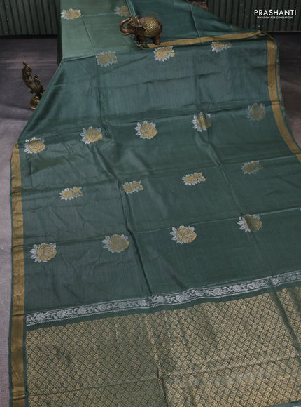 Banana silk saree pastel green with silver & zari woven buttas and zari woven border