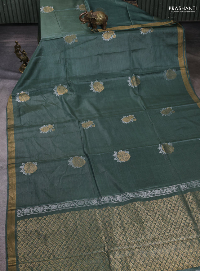 Banana silk saree pastel green with silver & zari woven buttas and zari woven border