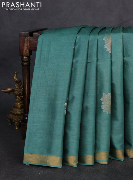 Banana silk saree green with silver & zari woven buttas and zari woven border