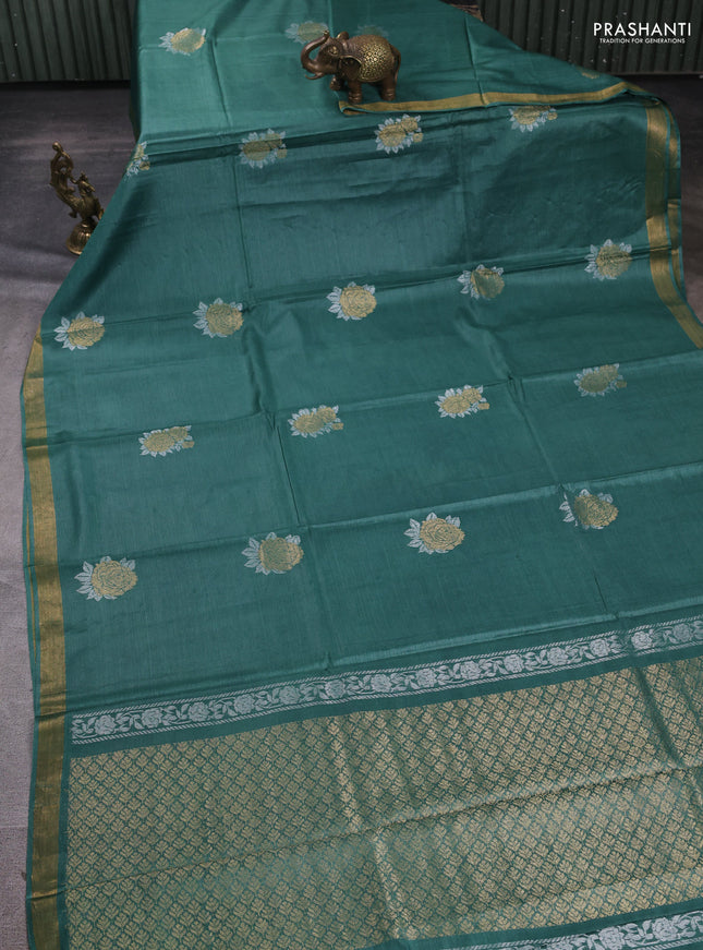 Banana silk saree green with silver & zari woven buttas and zari woven border