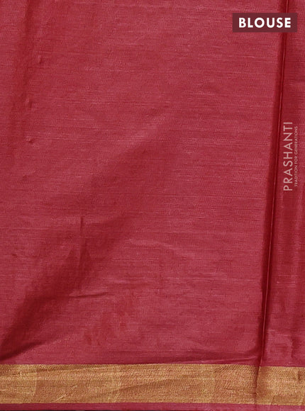 Banana silk saree maroon with silver & gold zari woven buttas and zari woven border