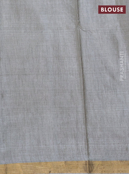 Banana silk saree grey with silver & gold zari woven buttas and zari woven border