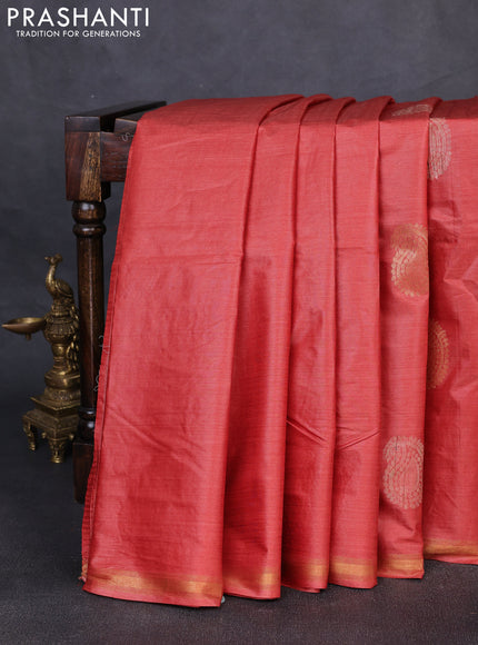 Banana silk saree rust shade with thread & zari woven paisley buttas and zari woven border