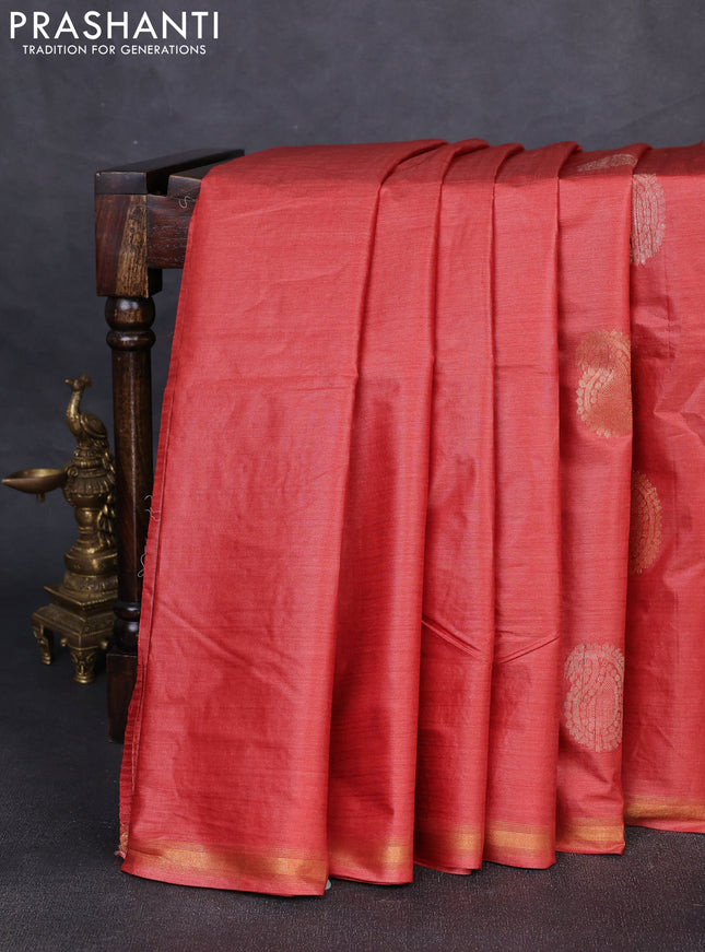 Banana silk saree rust shade with thread & zari woven paisley buttas and zari woven border