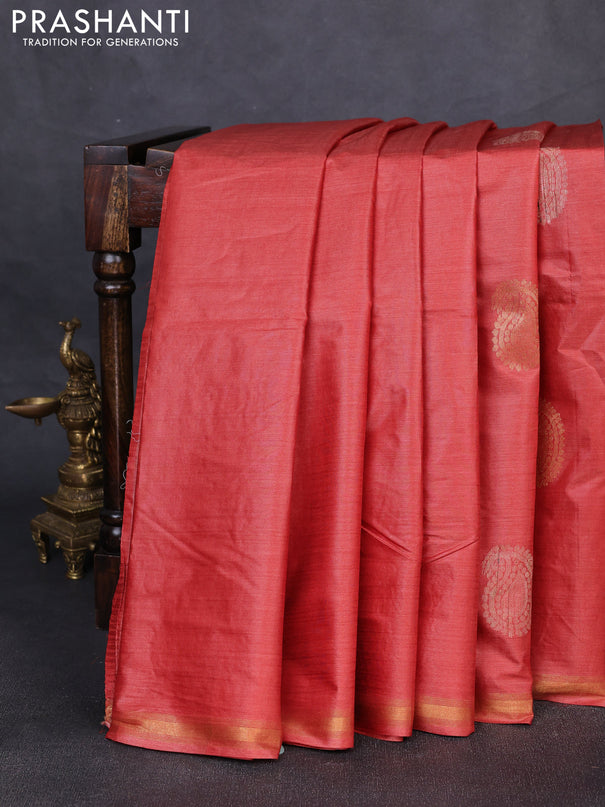 Banana silk saree rust shade with thread & zari woven paisley buttas and zari woven border