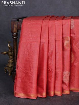 Banana silk saree rust shade with thread & zari woven paisley buttas and zari woven border