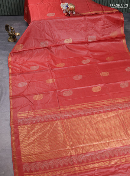 Banana silk saree rust shade with thread & zari woven paisley buttas and zari woven border