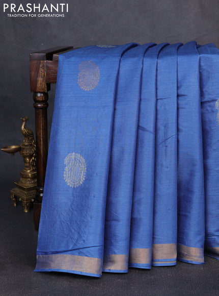 Banana silk saree blue with thread & zari woven paisley buttas and zari woven border