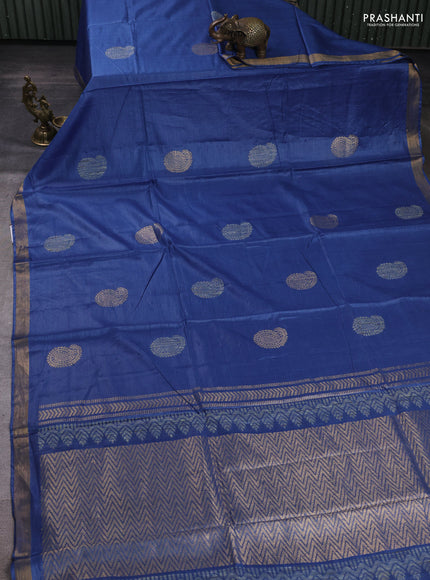 Banana silk saree blue with thread & zari woven paisley buttas and zari woven border
