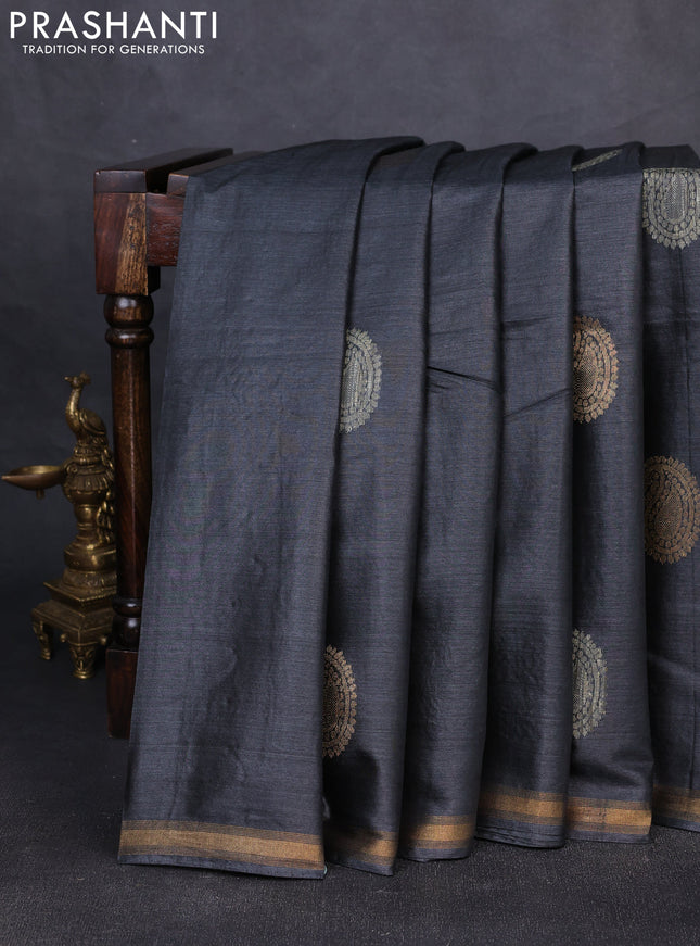Banana silk saree black with thread & zari woven paisley buttas and zari woven border